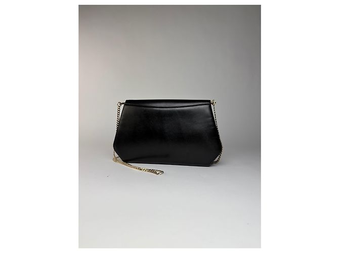 Vintage Givenchy Schultertasche mit Klappe aus glattem Leder Schwarz Gold - Ansicht 14