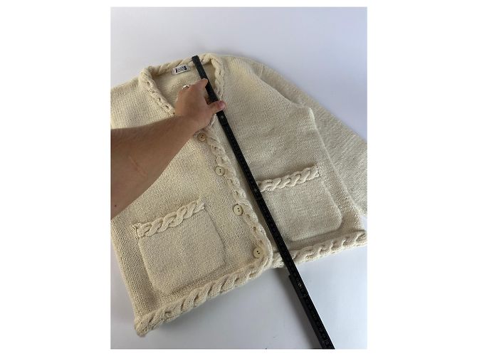 Vintage Issey Miyake Wollstrick-Cardigan Cream S - Ansicht 6