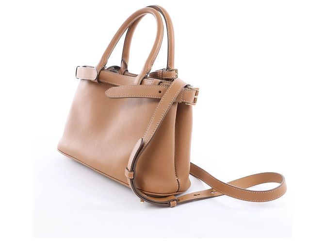 Prada Buckle Soft Grain Leather Small 2Way Handbag in Brown 1BA418 - view 4