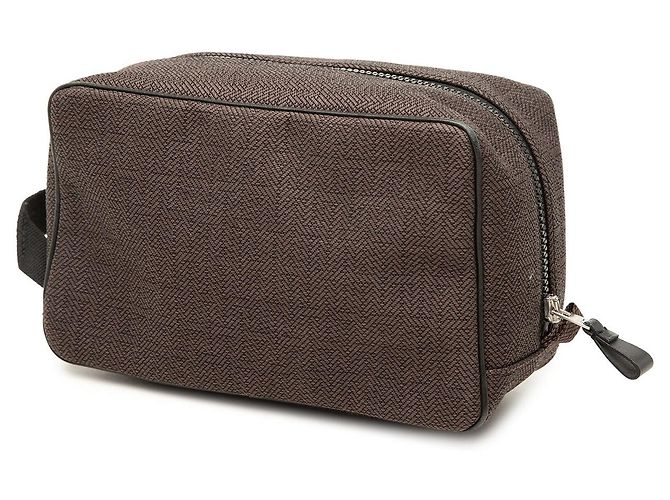 Pouch Hermès Globe Trotter MM in tela marrone - vista 2