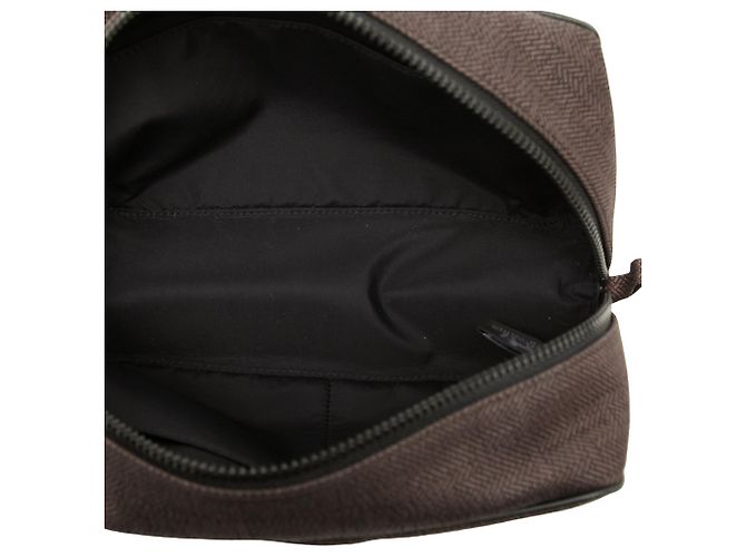 Pouch Hermès Globe Trotter MM in tela marrone - vista 4