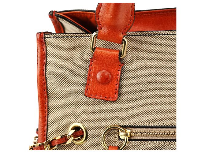 Chloé Borsa Tote in tela e pelle beige e marrone - vista 8
