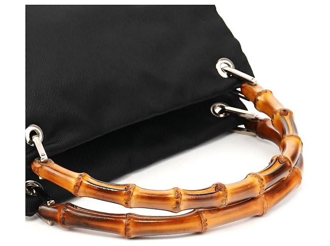 Bamboo Gucci 000 0166 Borsa in nylon nero con manico in bambù - vista 10