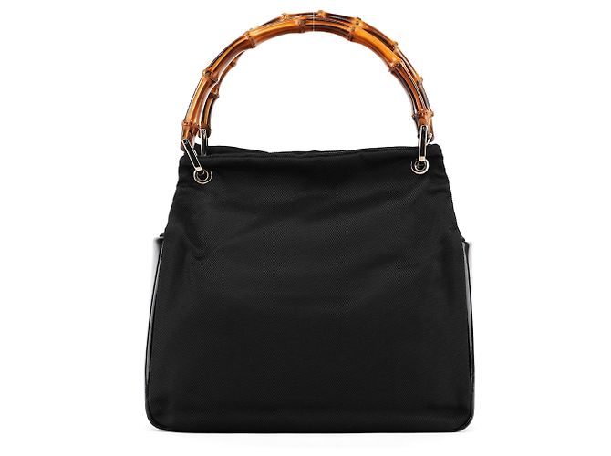 Bamboo Gucci 000 0166 Borsa in nylon nero con manico in bambù - vista 3