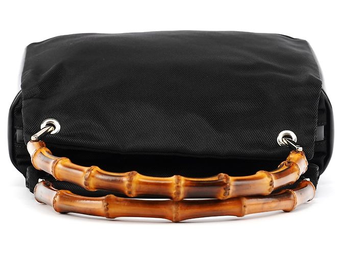 Bamboo Gucci 000 0166 Borsa in nylon nero con manico in bambù - vista 4