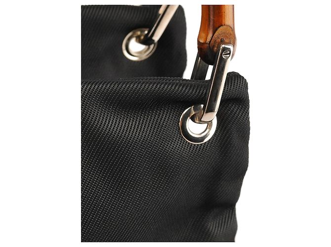Bamboo Gucci 000 0166 Borsa in nylon nero con manico in bambù - vista 6