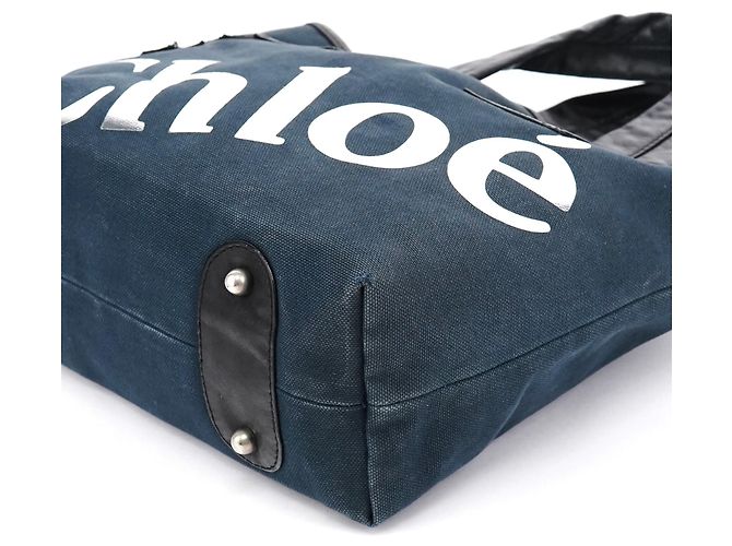 Chloé Navy Canvas Tote Bag mit silbernem Logo - Ansicht 12
