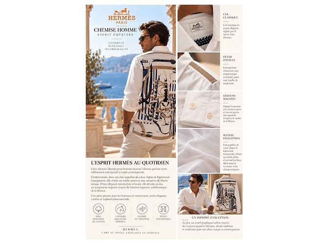 Hermès Herrenhemd aus weißer Baumwollpopeline mit Print - Ansicht 2