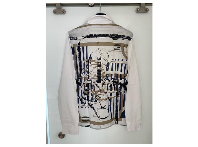 Hermès Herrenhemd aus weißer Baumwollpopeline mit Print - Ansicht 3