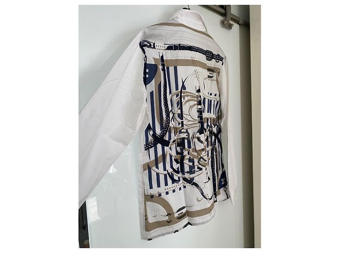 Hermès Herrenhemd aus weißer Baumwollpopeline mit Print - Ansicht 4