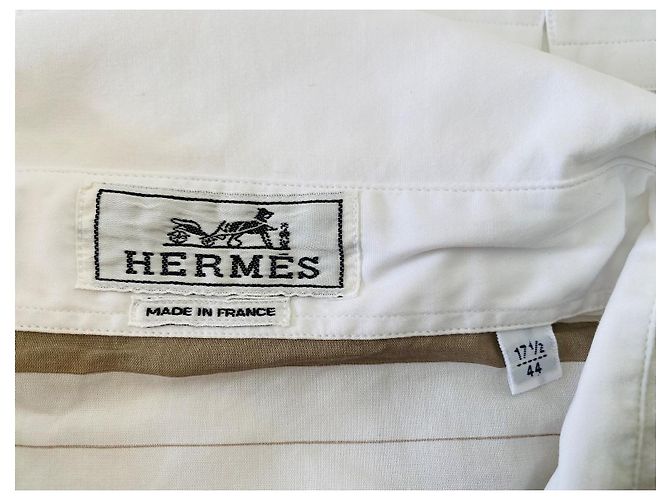 Hermès Herrenhemd aus weißer Baumwollpopeline mit Print - Ansicht 5