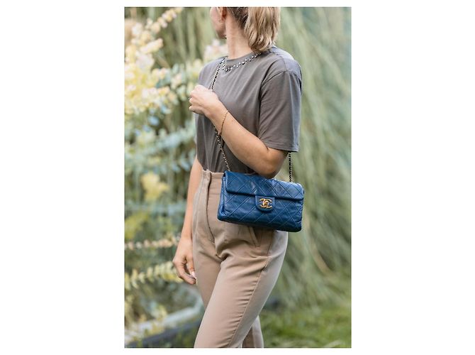 Timeless Borsa a tracolla Chanel Quilted Single Flap Blau – Double Chain – Gold Hardware - vista 20