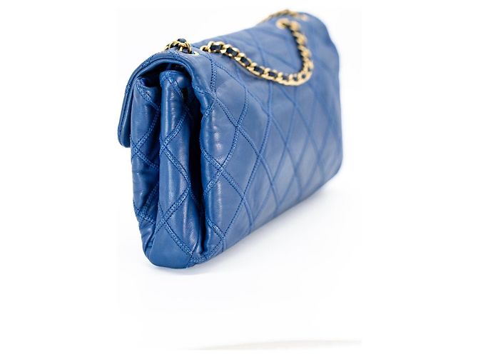 Timeless Borsa a tracolla Chanel Quilted Single Flap Blau – Double Chain – Gold Hardware - vista 6