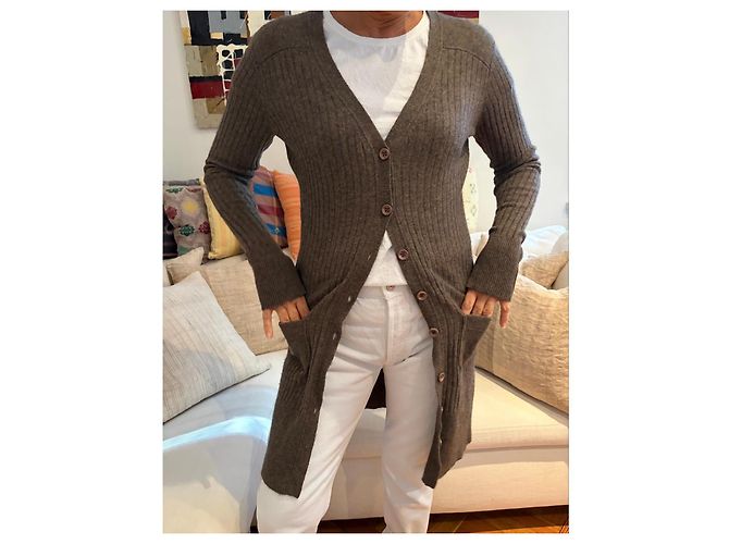Chloé langer brauner Kaschmir-Rippstrick-Cardigan - Ansicht 3