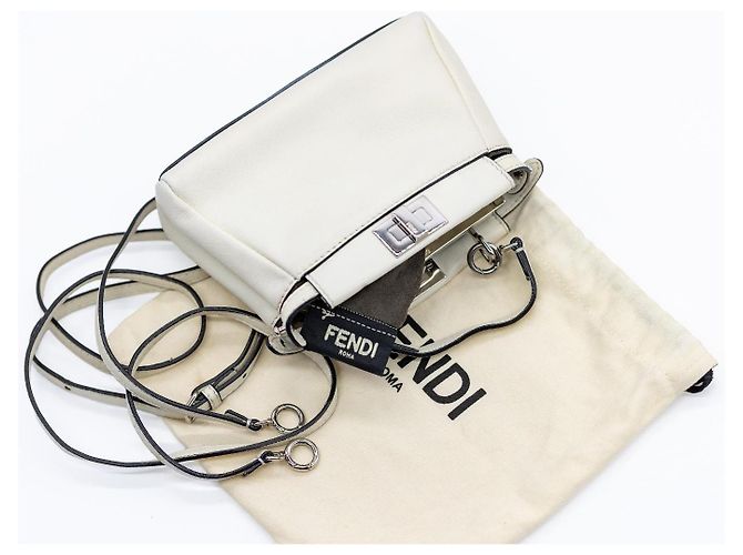 Fendi Peekaboo Micro – Pelle bianca – Hardware argentato – incl. tracolla & Dustbag - vista 14