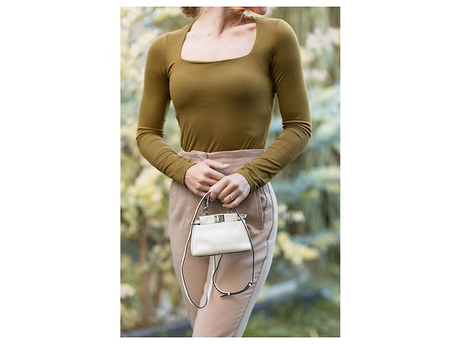 Fendi Peekaboo Micro – Pelle bianca – Hardware argentato – incl. tracolla & Dustbag - vista 2