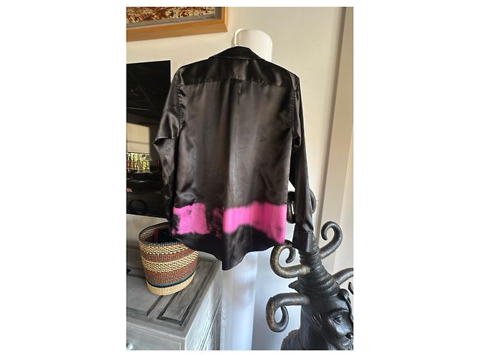 Comme Des Garcons Camicia in poliestere nera con stampa rosa - vista 8