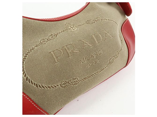 Bolsa de ombro e mala de mão em couro jacquard com logo PRADA Beige Red BR3429 - vista 16