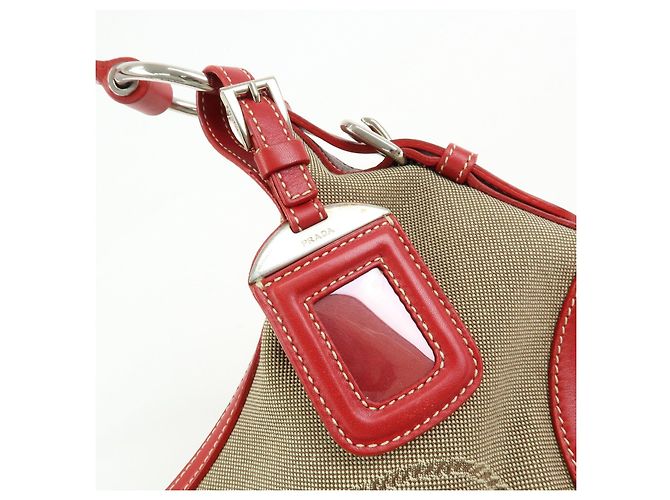 Bolsa de ombro e mala de mão em couro jacquard com logo PRADA Beige Red BR3429 - vista 18