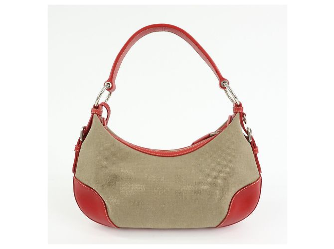 Bolsa de ombro e mala de mão em couro jacquard com logo PRADA Beige Red BR3429 - vista 2