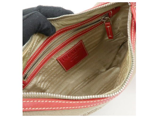 Bolsa de ombro e mala de mão em couro jacquard com logo PRADA Beige Red BR3429 - vista 20