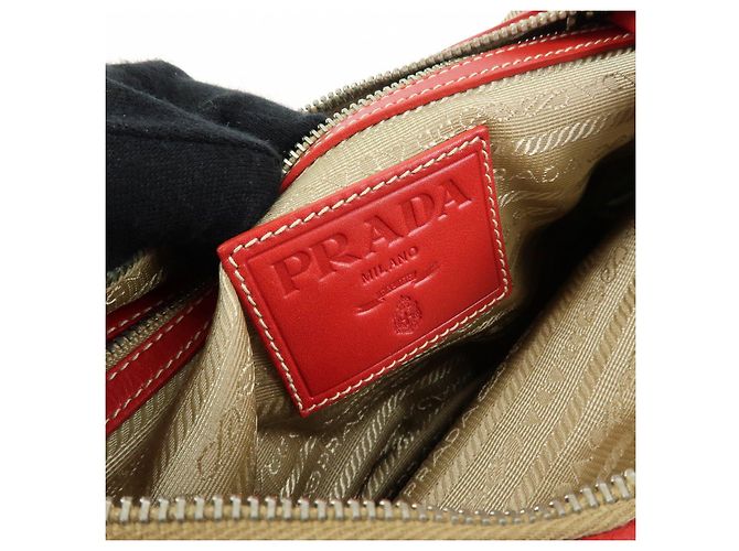 Bolsa de ombro e mala de mão em couro jacquard com logo PRADA Beige Red BR3429 - vista 23