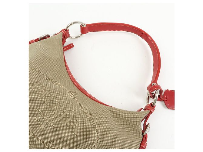 Bolsa de ombro e mala de mão em couro jacquard com logo PRADA Beige Red BR3429 - vista 6