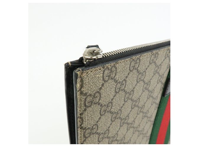 GUCCI Sherry GG Supreme Leather Clutch Bag Flat Pouch Beige 433665 - vista 11