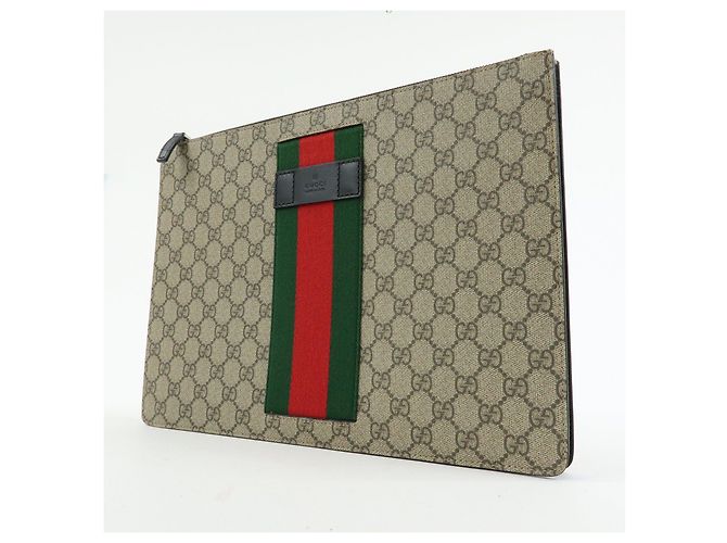 GUCCI Sherry GG Supreme Leather Clutch Bag Flat Pouch Beige 433665 - vista 3