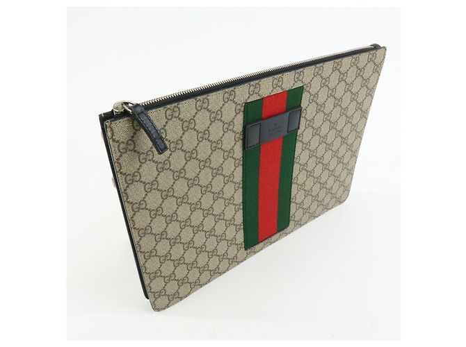 GUCCI Sherry GG Supreme Leather Clutch Bag Flat Pouch Beige 433665 - vista 4