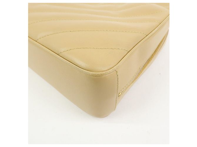 Borsa a tracolla con catena CHANEL Chevron COCO Mark in pelle d'agnello beige - vista 10