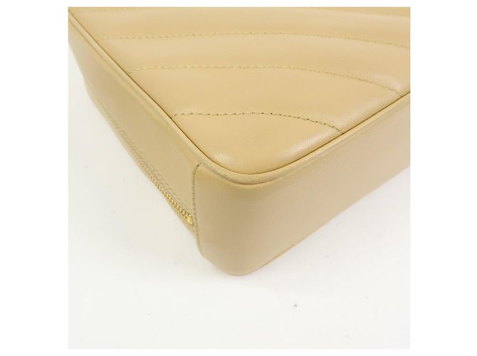 Borsa a tracolla con catena CHANEL Chevron COCO Mark in pelle d'agnello beige - vista 11