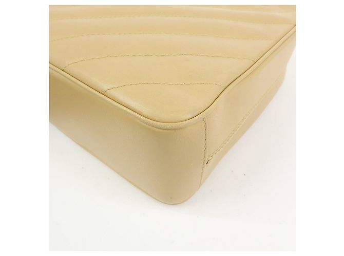 Borsa a tracolla con catena CHANEL Chevron COCO Mark in pelle d'agnello beige - vista 12