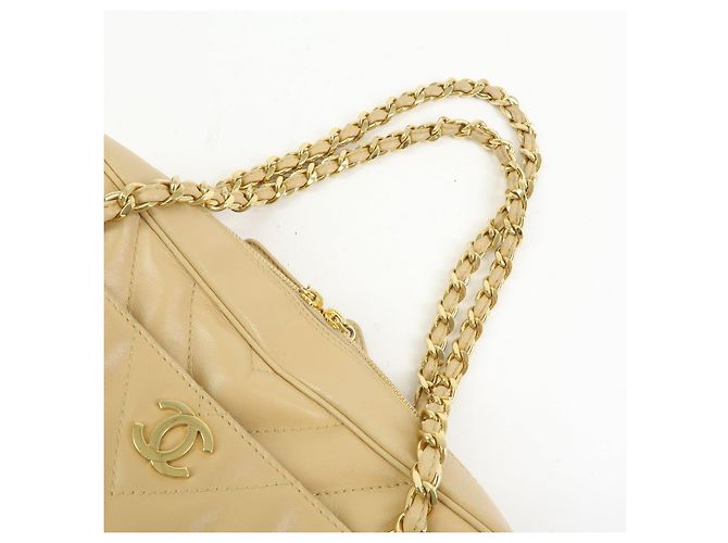 Borsa a tracolla con catena CHANEL Chevron COCO Mark in pelle d'agnello beige - vista 6