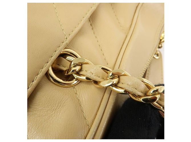 Borsa a tracolla con catena CHANEL Chevron COCO Mark in pelle d'agnello beige - vista 8