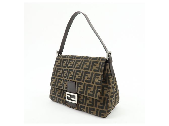 FENDI Zucca Mamma Baguette Borsa a tracolla in tela e pelle Marrone 26325 - vista 3