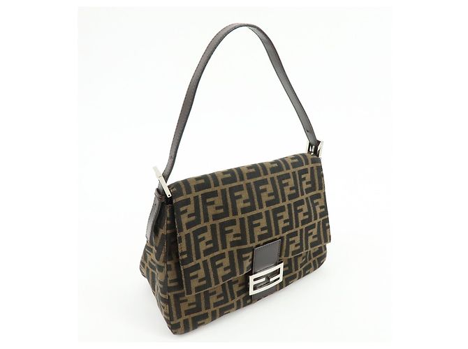 FENDI Zucca Mamma Baguette Borsa a tracolla in tela e pelle Marrone 26325 - vista 4