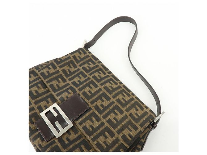 FENDI Zucca Mamma Baguette Borsa a tracolla in tela e pelle Marrone 26325 - vista 6