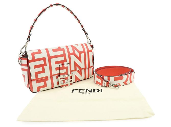 FENDIxMarc Jacobs Mamma Baguette Borsa a tracolla in pelle Rosso Bianco 8BR600 - vista 12