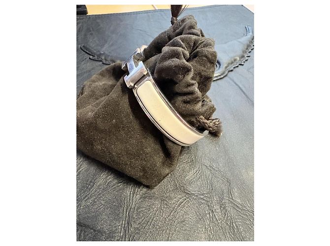 Hermès Bracciale in Metallo Placcato Palladio e Smalto Panacotta - vista 5