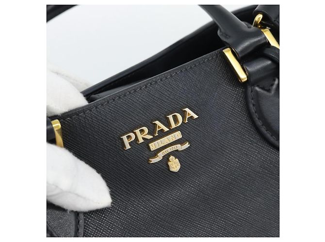 PRADA Hand Bag Safiano Leather 2way Black Gold Auth mr2800 - Jerrillo - vista 17