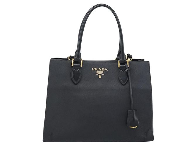 PRADA Hand Bag Safiano Leather 2way Black Gold Auth mr2800 - Jerrillo - vista 2