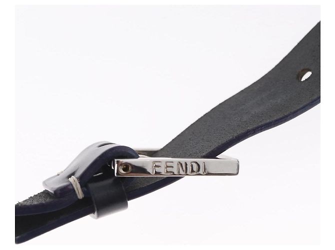 FENDI Zucchino Canvas Shoulder Bag Navy Silver Auth 211304V - Jerrillo - vista 11