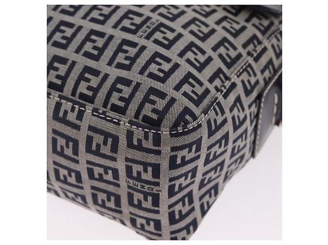FENDI Zucchino Canvas Shoulder Bag Navy Silver Auth 211304V - Jerrillo - vista 14