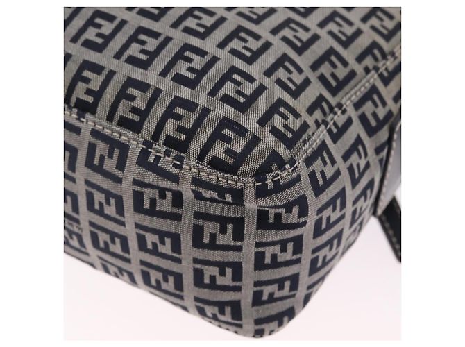 FENDI Zucchino Canvas Shoulder Bag Navy Silver Auth 211304V - Jerrillo - vista 16