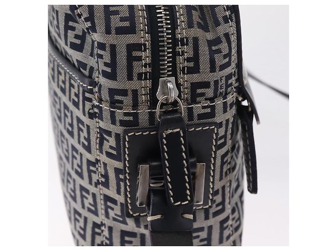 FENDI Zucchino Canvas Shoulder Bag Navy Silver Auth 211304V - Jerrillo - vista 17