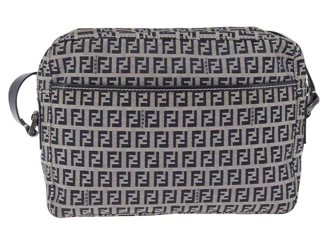FENDI Zucchino Canvas Shoulder Bag Navy Silver Auth 211304V - Jerrillo - vista 3