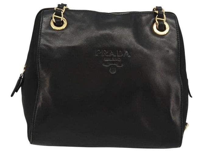 PRADA Chain Shoulder Bag Leather Black Gold Auth yk18939 - Jerrillo - vista 13