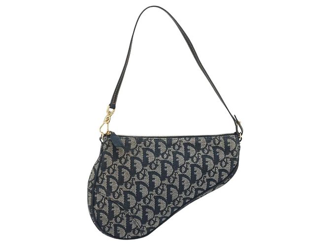 Christian Dior Trotter Canvas Saddle Pouch Navy Gold Auth 192762V - Jerrillo - vista 13