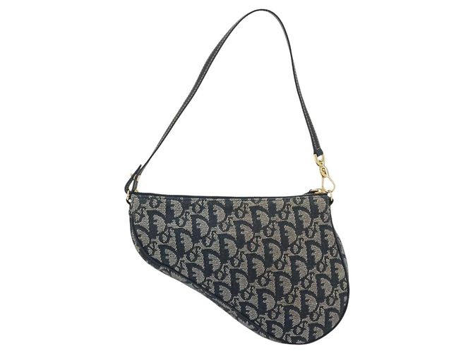 Christian Dior Trotter Canvas Saddle Pouch Navy Gold Auth 192762V - Jerrillo - vista 2